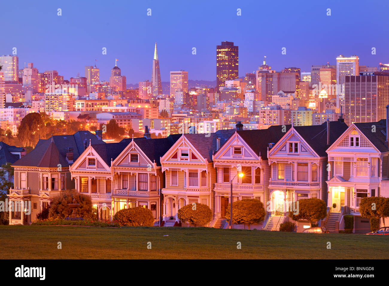 2010 San Francisco Skyline and Painted Ladies, California Stock Photo