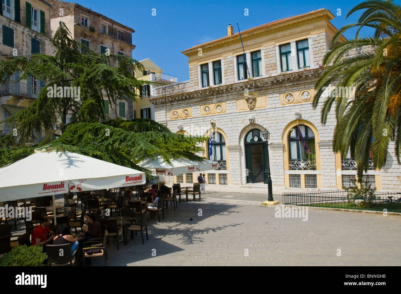 corfu town Town Hall and outdoor café in Corfu Old Town on the Greek island of Corfu Greece GR Stock Photo