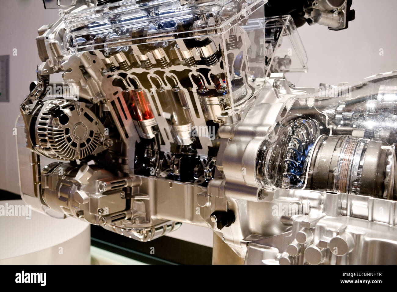 Complex engine of modern car interior view Stock Photo