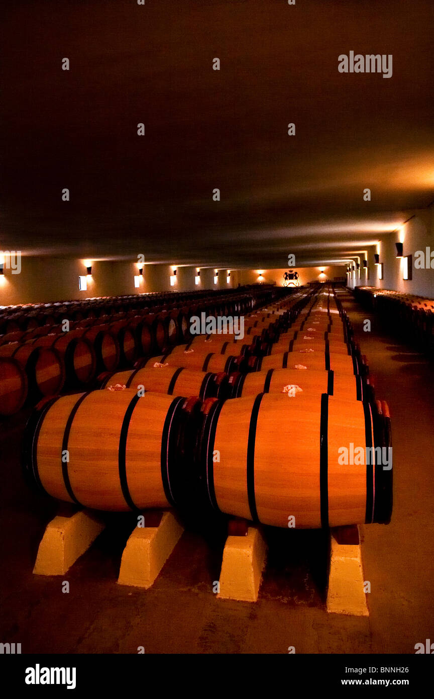 Barrels in a wine cellar, Chateau Mouton Rothschild, France Stock Photo Alamy