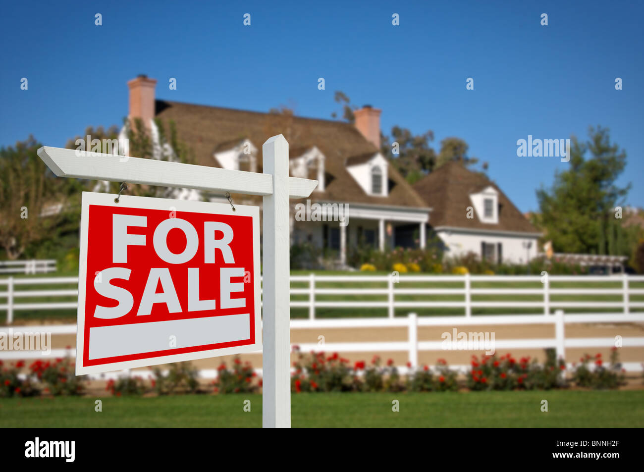 Home For Sale Real Estate Sign in Front of New House Stock Photo - Alamy