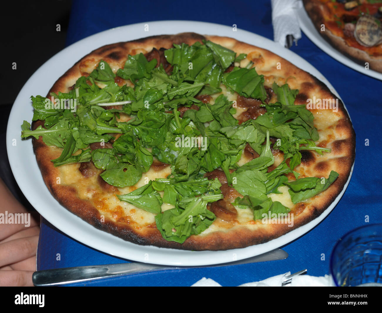 san daniele pizza Prosciutto Arugula with tomatoes and Fresh Mozzarella Sicily Italy Stock Photo