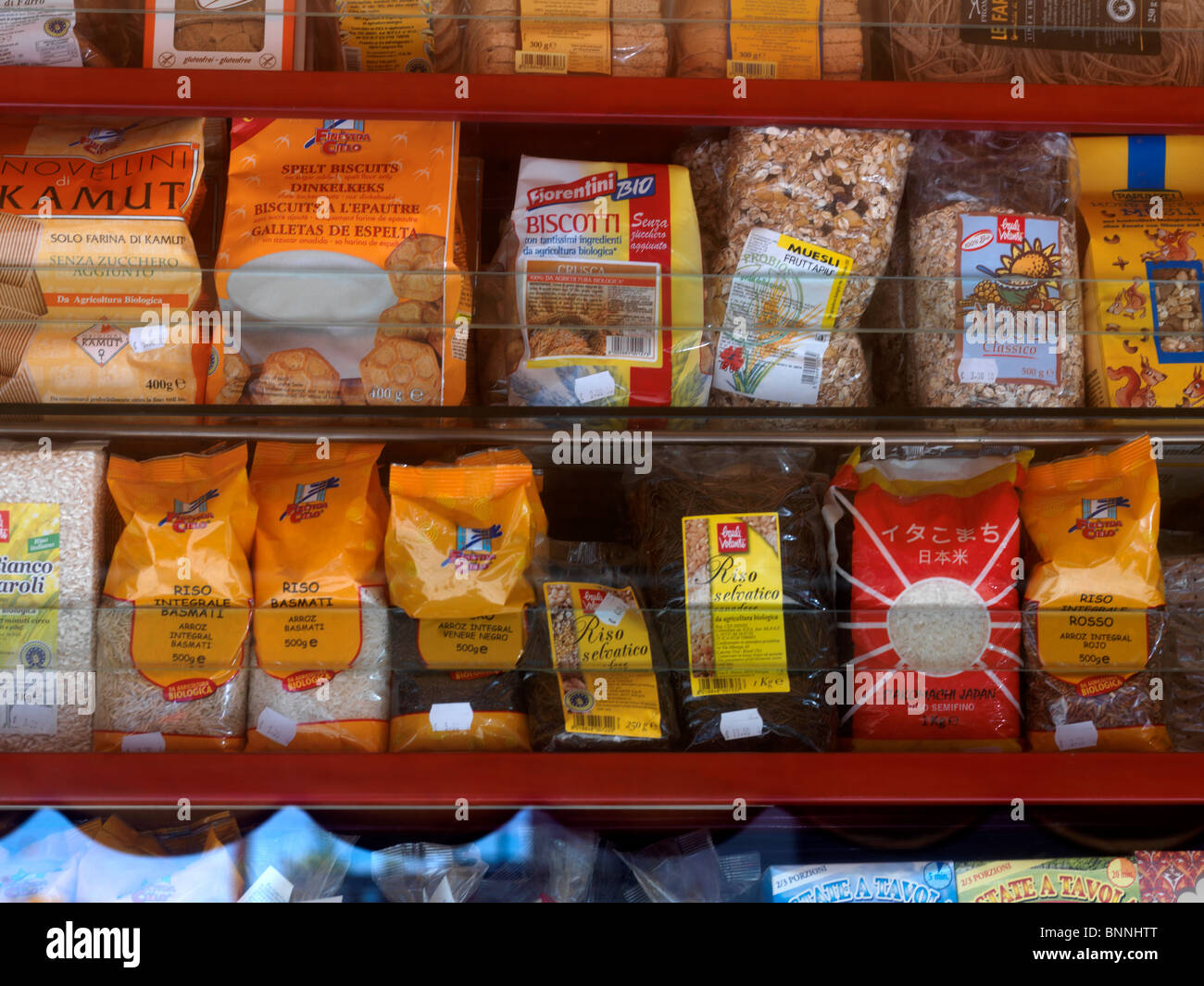 Rice Biscuits & Grain on supermarket shelves Catania Sicily Italy Stock Photo