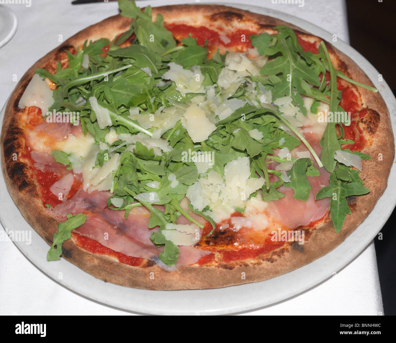 san daniele pizza Prosciutto Arugula with tomatoes and Fresh Mozzarella Sicily Italy A4288 Stock Photo