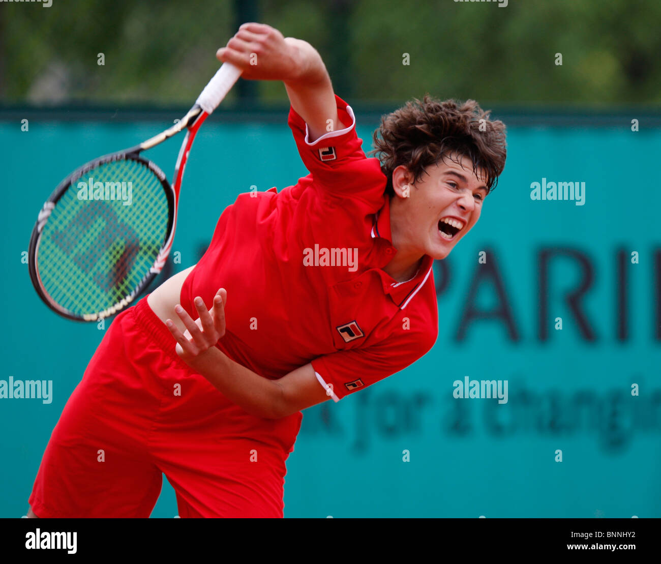 Dominic Thiem of Austria in action at the French Open 2010 ,Roland Garros, Paris,France Stock Photo