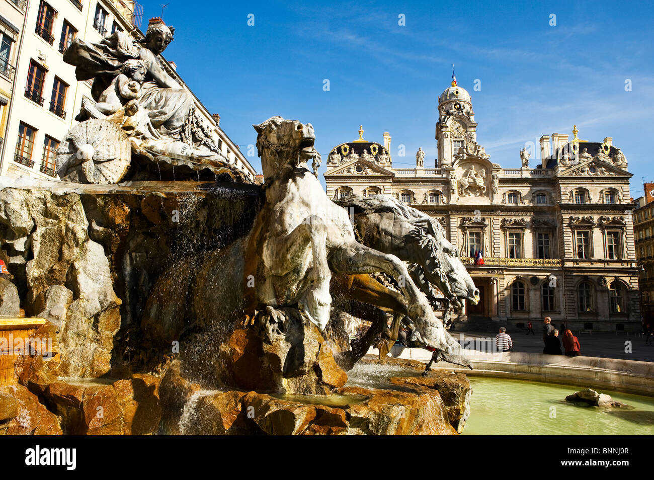 Fountain in front of Lyon City Hall, France Stock Photo