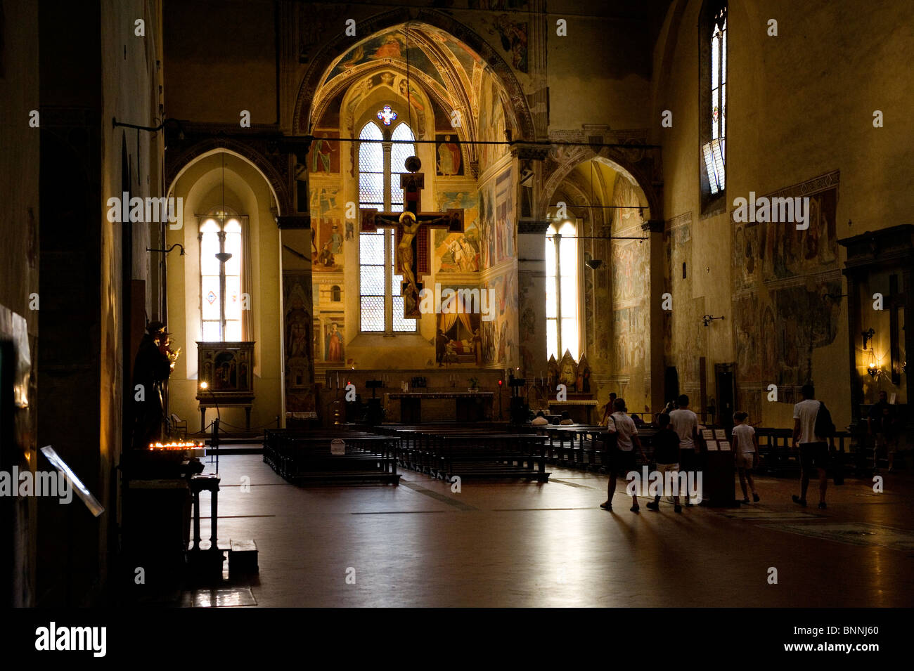 Italy. Tuscany. Arezzo, the interior of the Church of San Francesco showing the frescos of Piero della Francesca in the Cappell Stock Photo