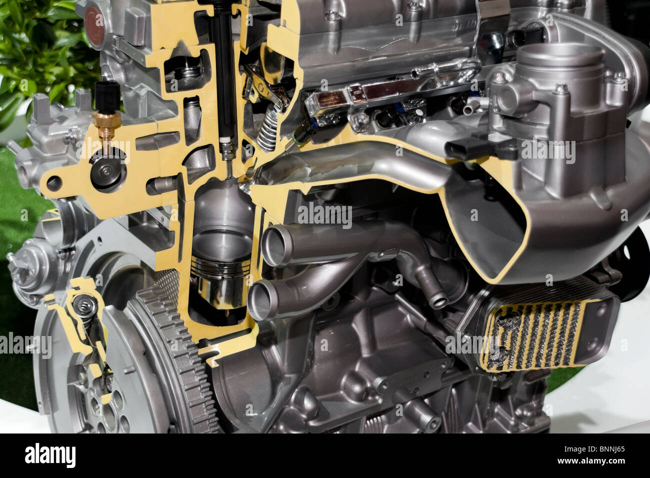 Complex engine of modern car interior view Stock Photo