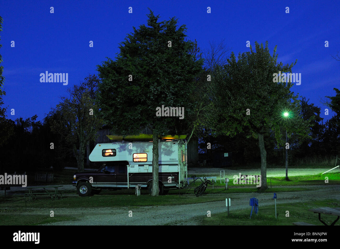 Pickup Truck Camper Campground night Cave City Kentucky USA America United States of America