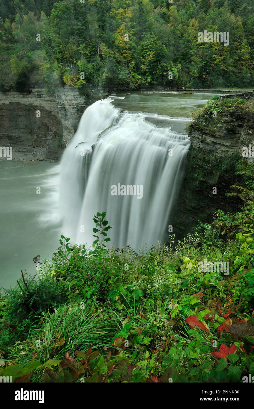 Middle Falls Letchworth State Park New York USA America United States of America waterfall forest nature Stock Photo