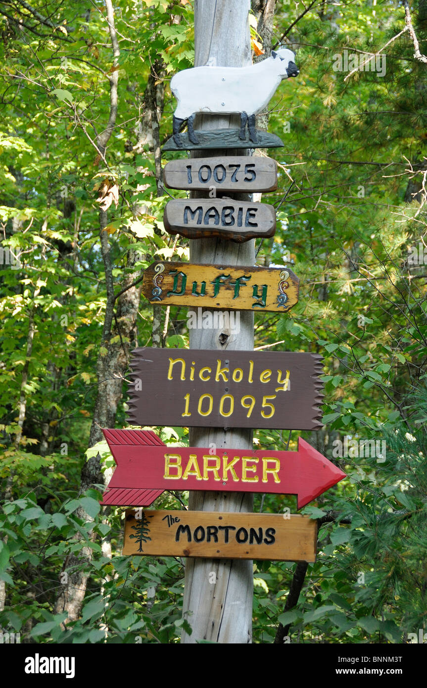signs Northern Highland American Legion State Forest Boulder Junction Wisconsin USA Stock Photo