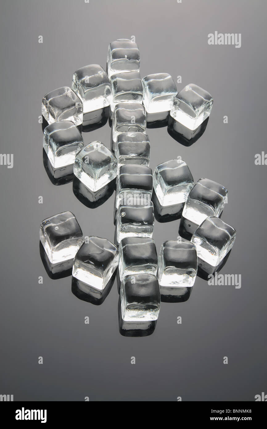 Dollar Sign Formed by Ice Cubes Stock Photo