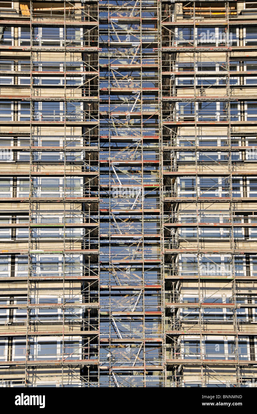 Architecture scaffold building office building block office house Germany eingerüstet scaffolding facade building site Europe Stock Photo