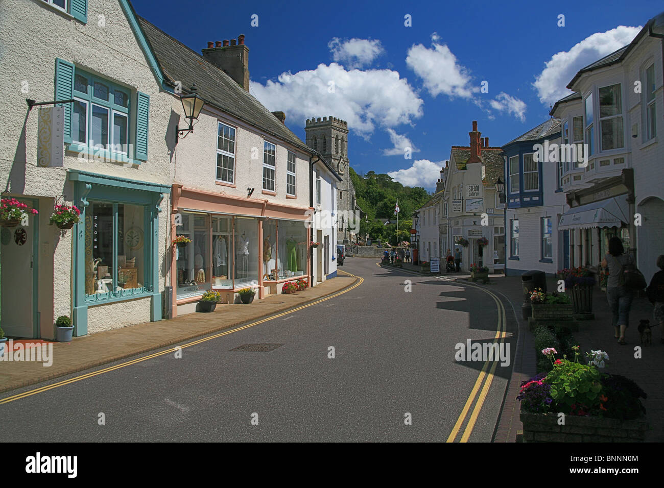 Shops and houses on Fore Street in Beer, Devon, England, UK Stock Photo