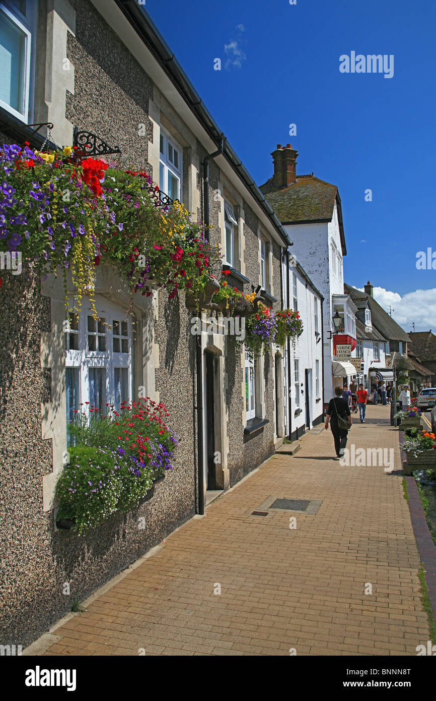 Shops and houses on Fore Street in Beer, Devon, England, UK Stock Photo