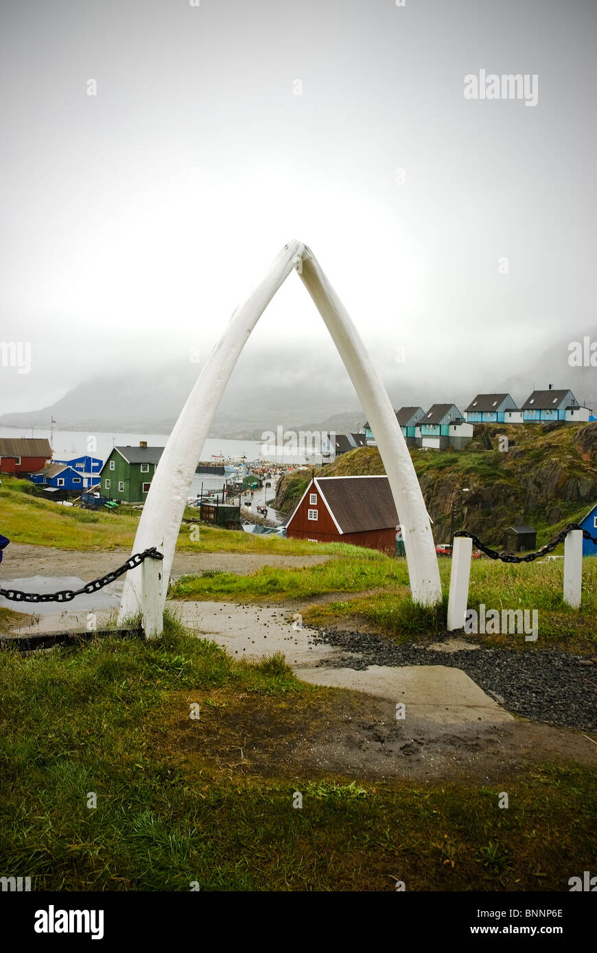 Whale jawbone arch at Sisimiut Stock Photo