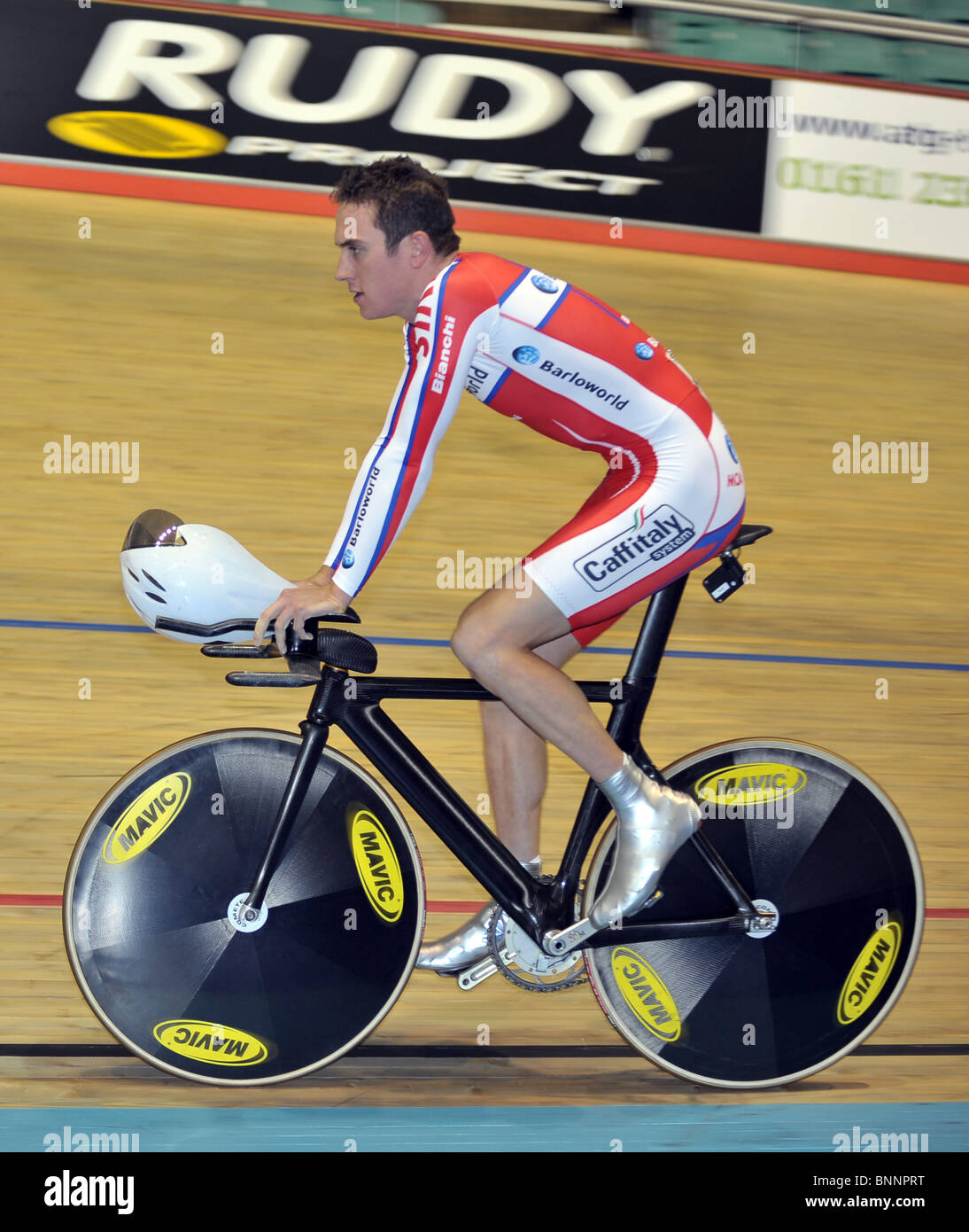 Geraint Thomas (Barloworld). 4km Pursuit Qualifiers. Thursday Afternoon Session. British Cycling Senior National Track Champ. Stock Photo