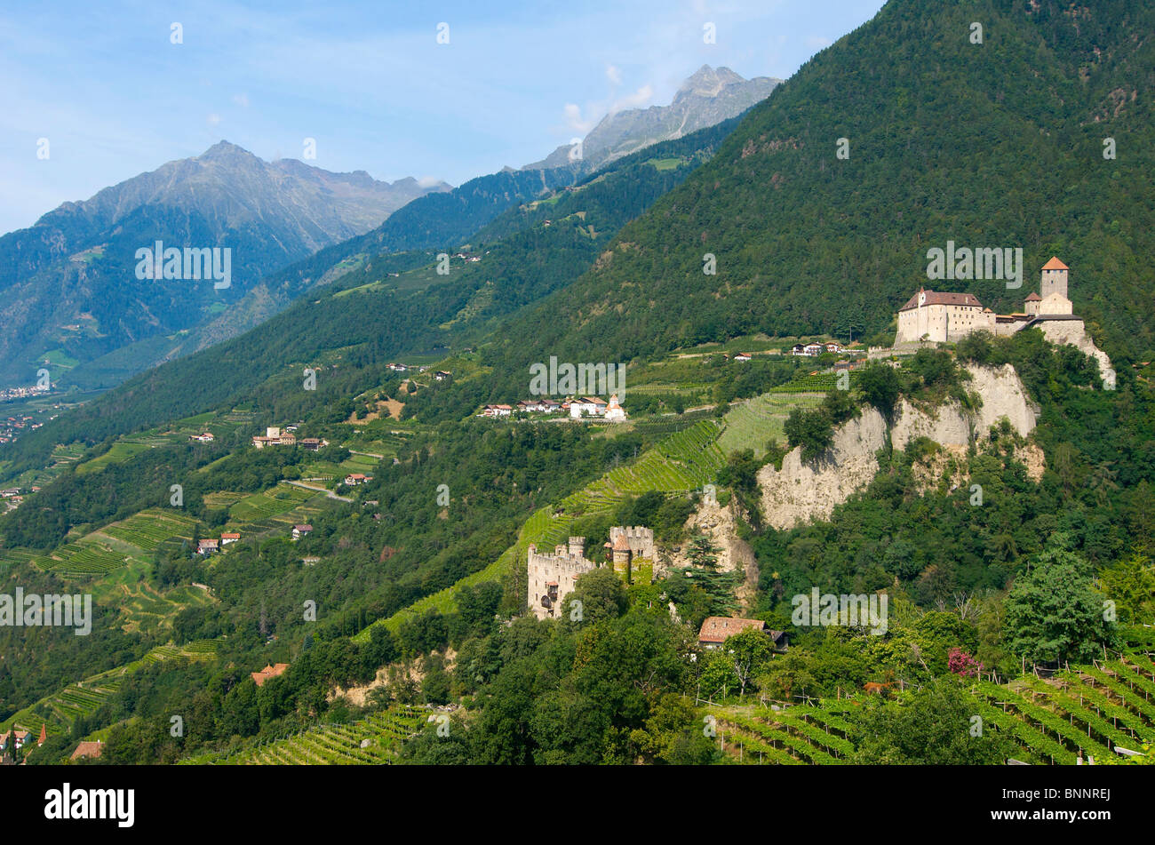 Italy South Tirol view Algund castle Schloss Brunnenburg Castle Tyrol Etschtal South Tirol Italy Stock Photo
