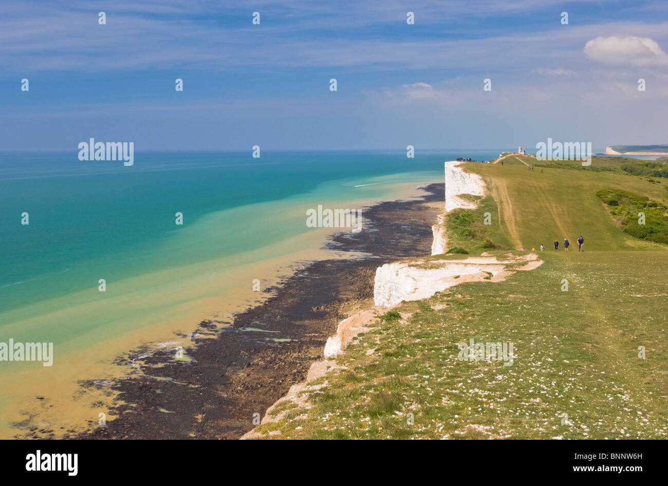 hikers walking the South Downs Way beachy head South Downs National Park, East Sussex, England, UK, GB, EU, Europe Stock Photo