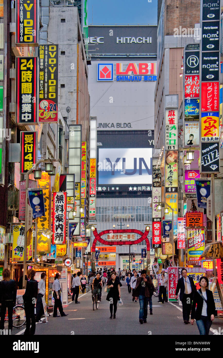 Japan Asia Far East Tokyo Shinjuku advertisement recruitment advertisement evening Dotombori entertainment traveling tourism Stock Photo