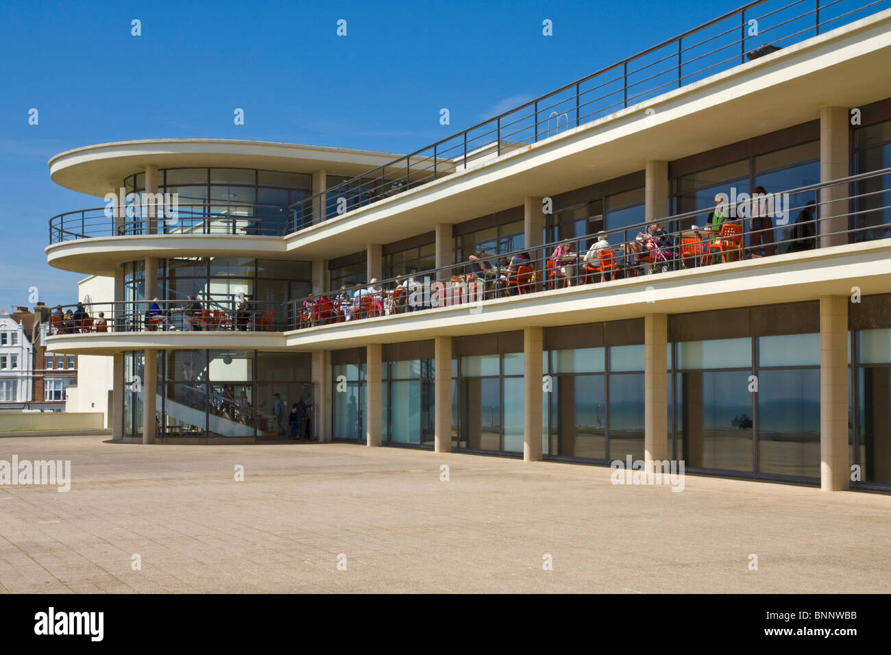 Exterior architecture details of the De La Warr Pavilion, Bexhill on Sea, East Sussex, England, UK, GB, EU, Europe Stock Photo