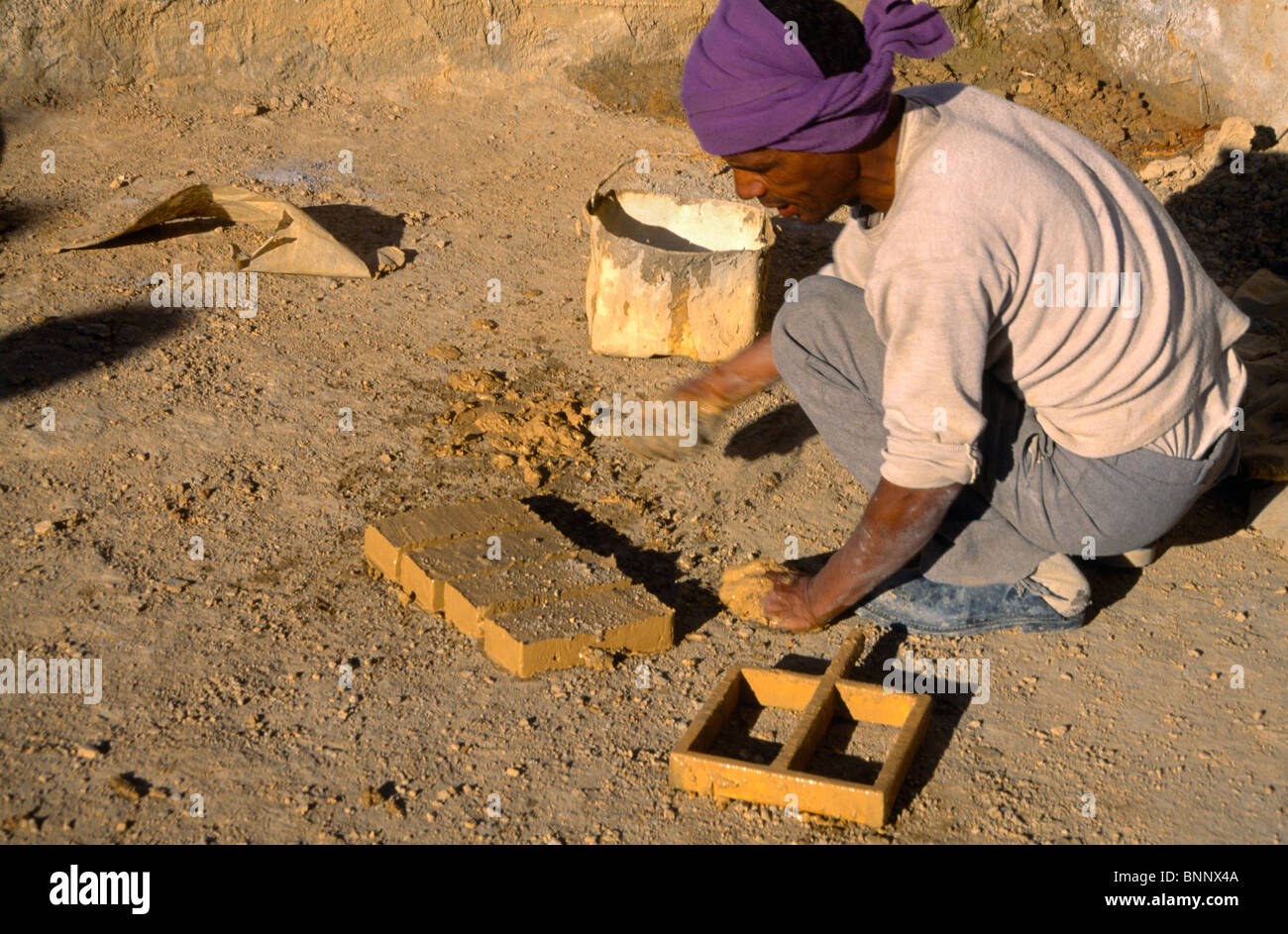 Nefta Tunisia Forming Mud Bricks Stock Photo