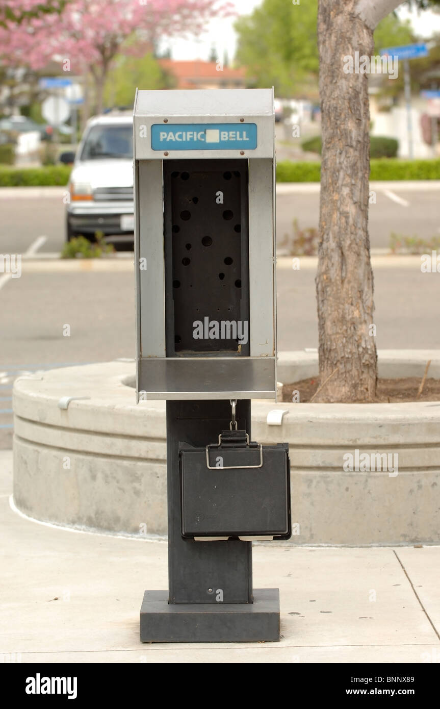 Pacific Bell phone booth with the phone removed Stock Photo Alamy