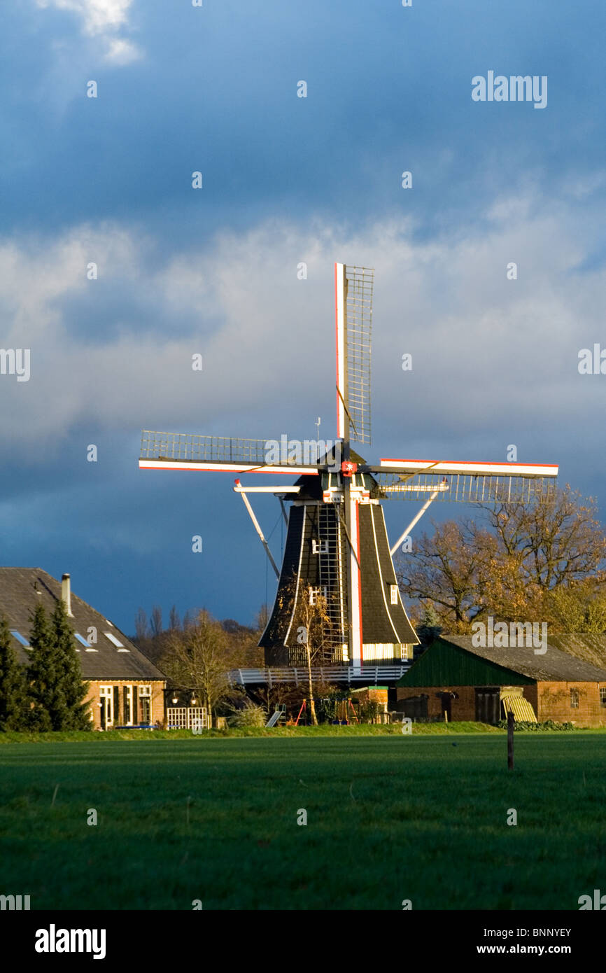 Dutch Windmill near Doetinchem at sunset Stock Photo