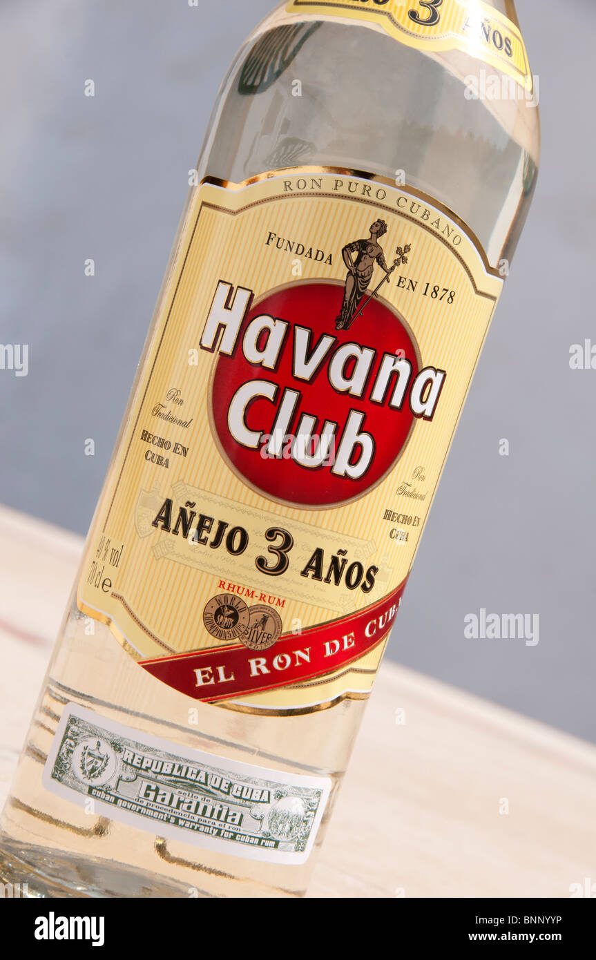 A bottle of 3 year old Havana Club White Rum Stock Photo