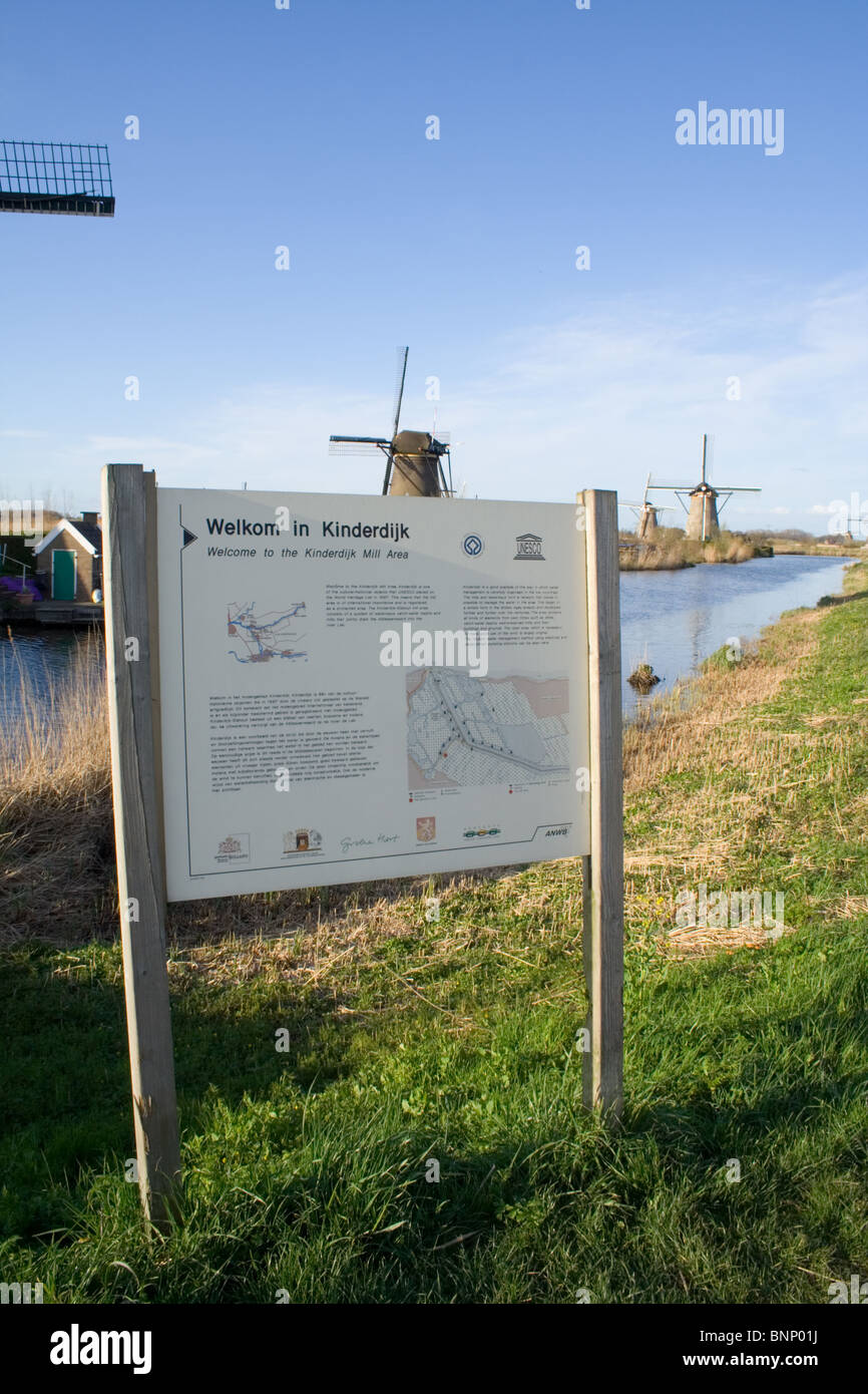 Sign on the Kinderdijk site in Holland Stock Photo