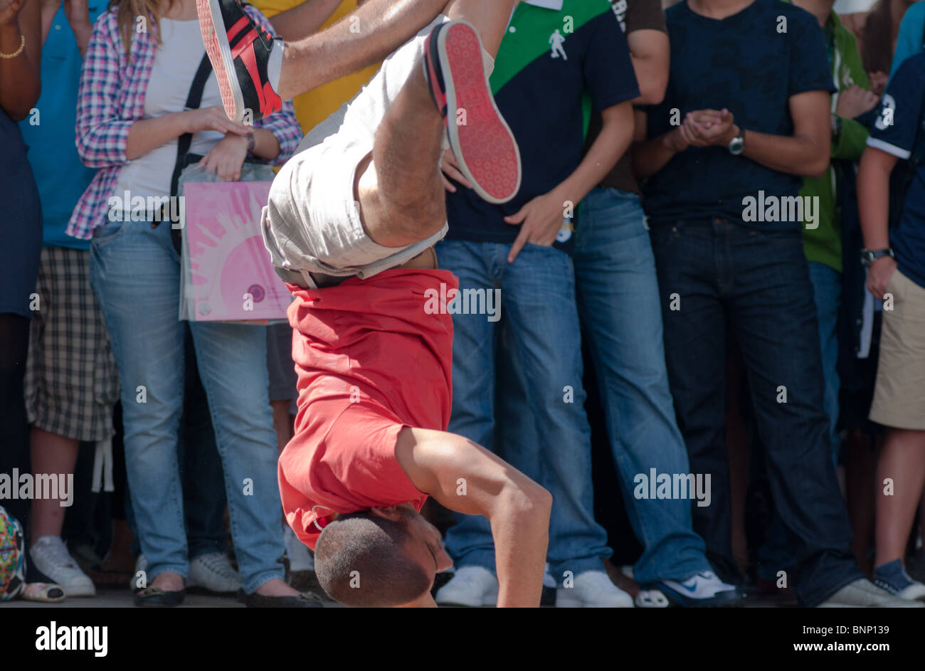 Break dancer at the South bank, London, England. Stock Photo