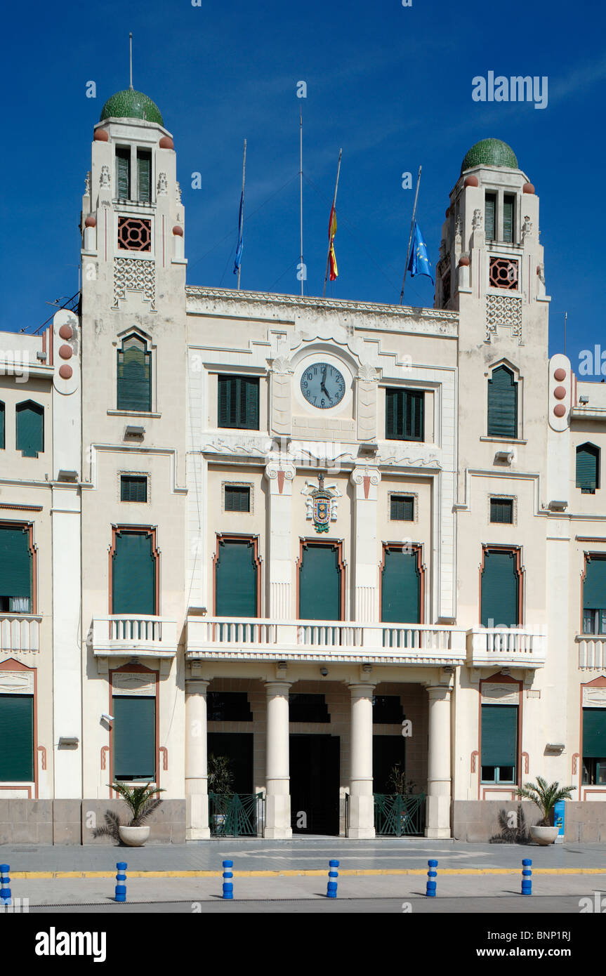 Art Deco, Modernist or Modernista Melilla City Hall (1933-48) by Enrique Nieto, on Plaza de Espana, Melilla, Spain Stock Photo