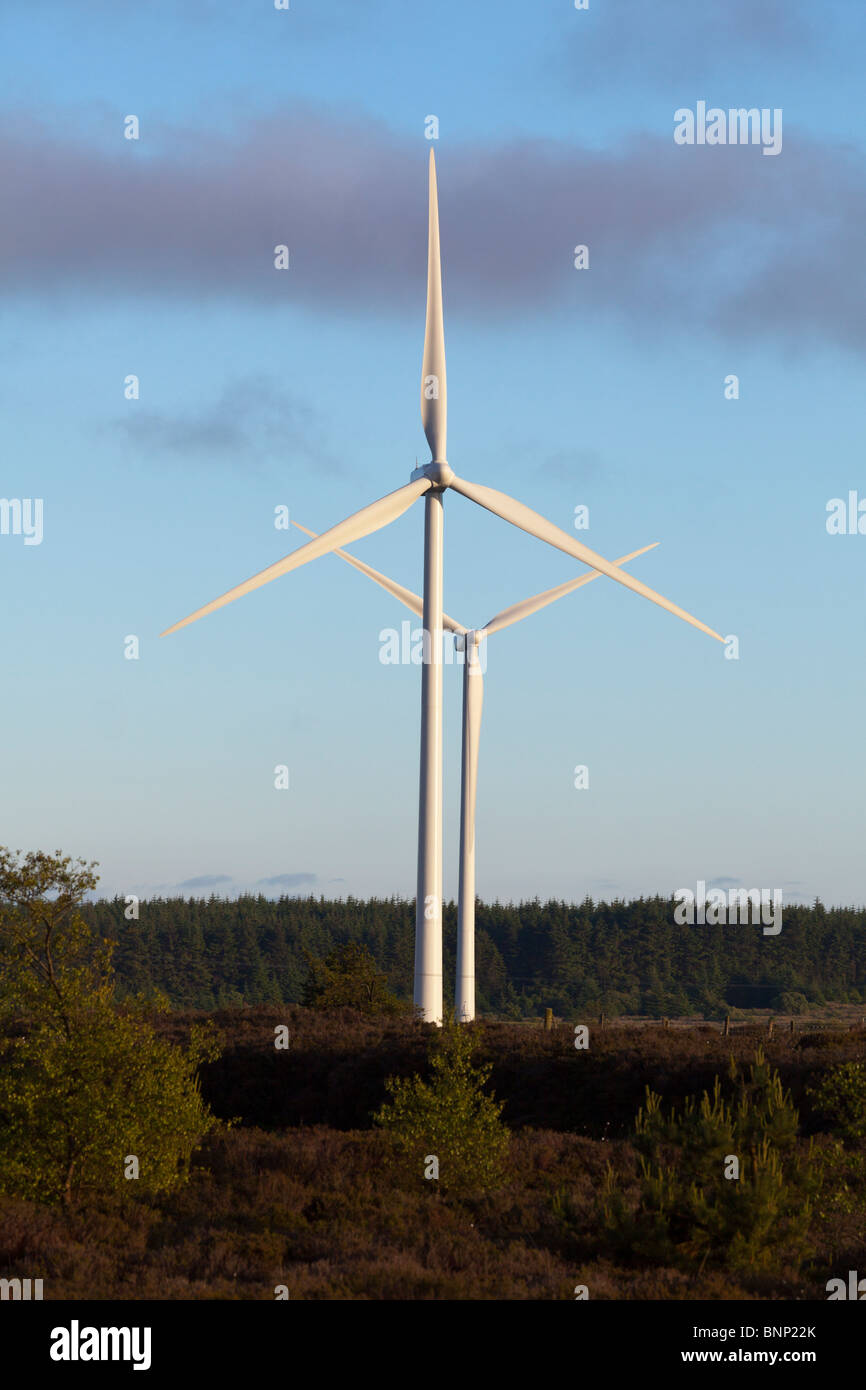 two windmills in a row, Country Antrim, Northern Ireland, UK Stock Photo