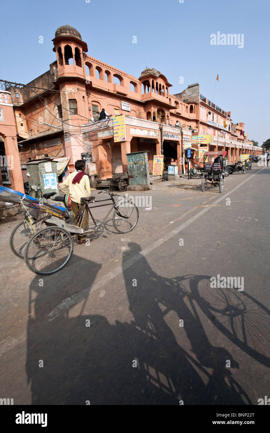 Cycle rickshaw shadow. Jaipur. Rajasthan. India Stock Photo