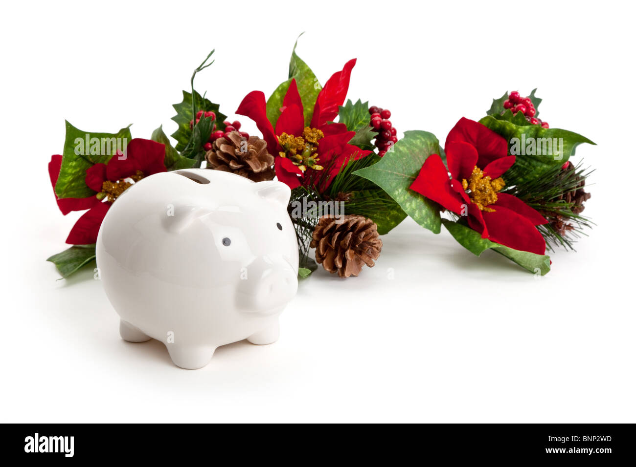 Christmas Decoration and Piggy bank, concept of Home Finances Stock Photo