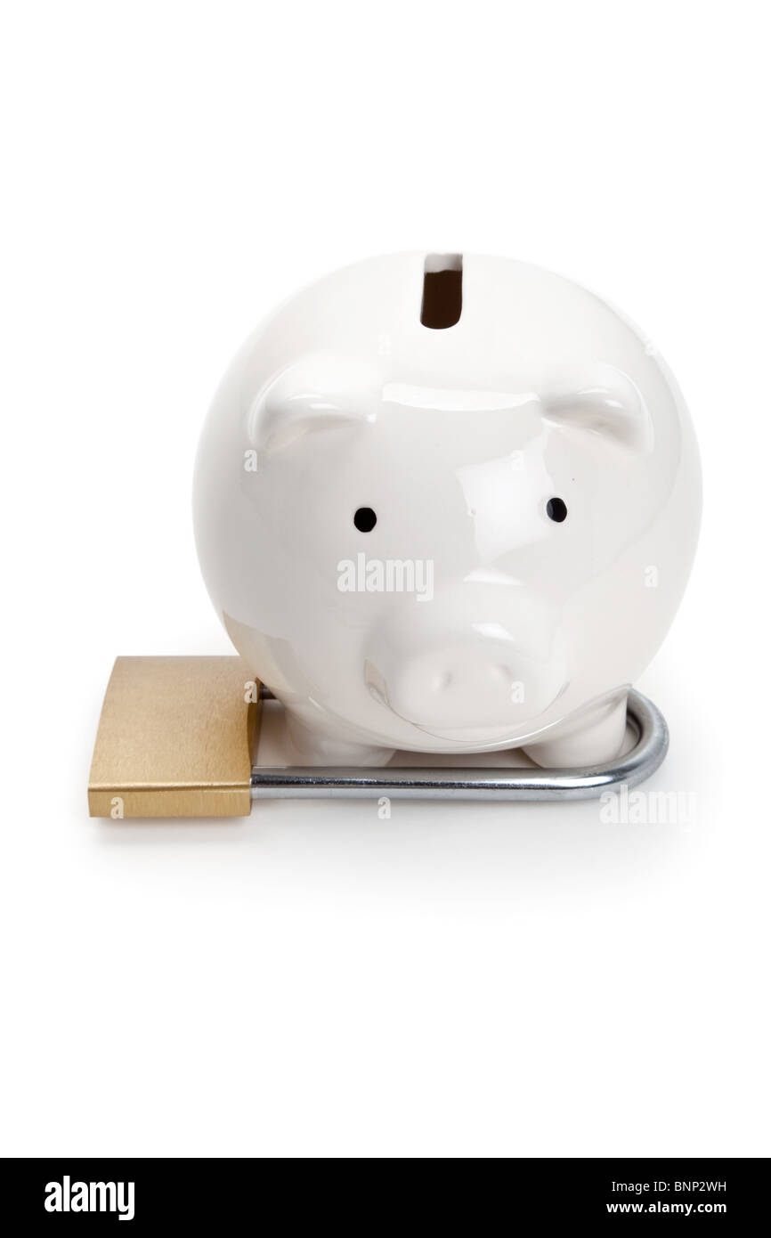 Piggy Bank and lock, concept of home finances Stock Photo