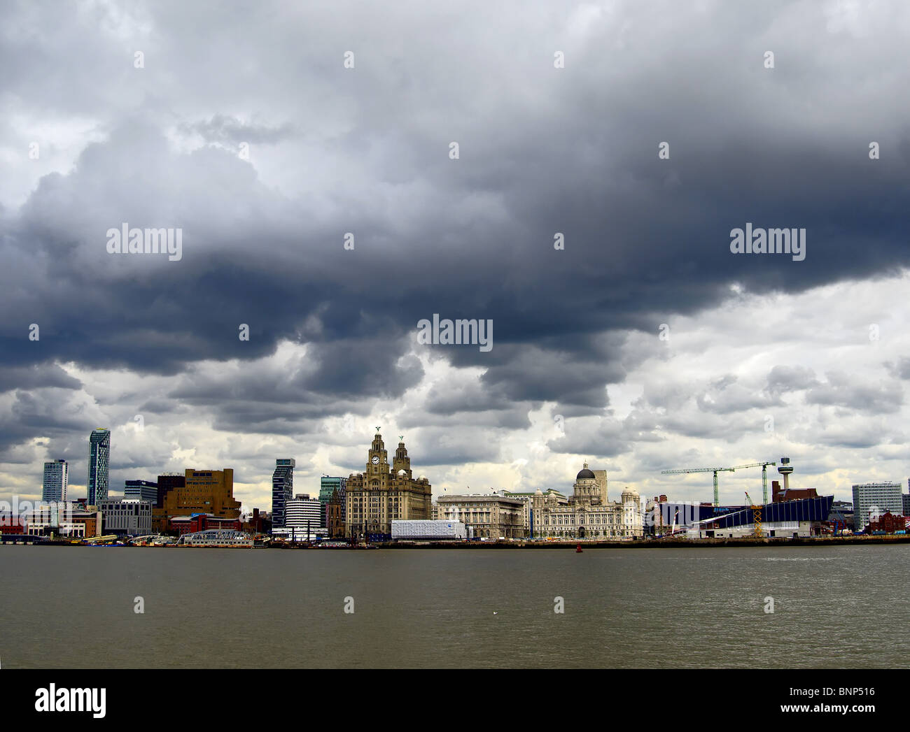 Liverpool skyline, seen from River Mersey Stock Photo