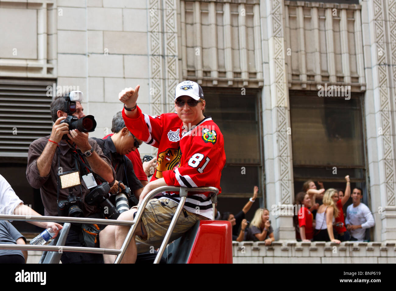 Marian Hossa of the Chicago Blackhawks at the 2010 Chicago Blackhawks parade and rally in downtown Chicago, IL Stock Photo