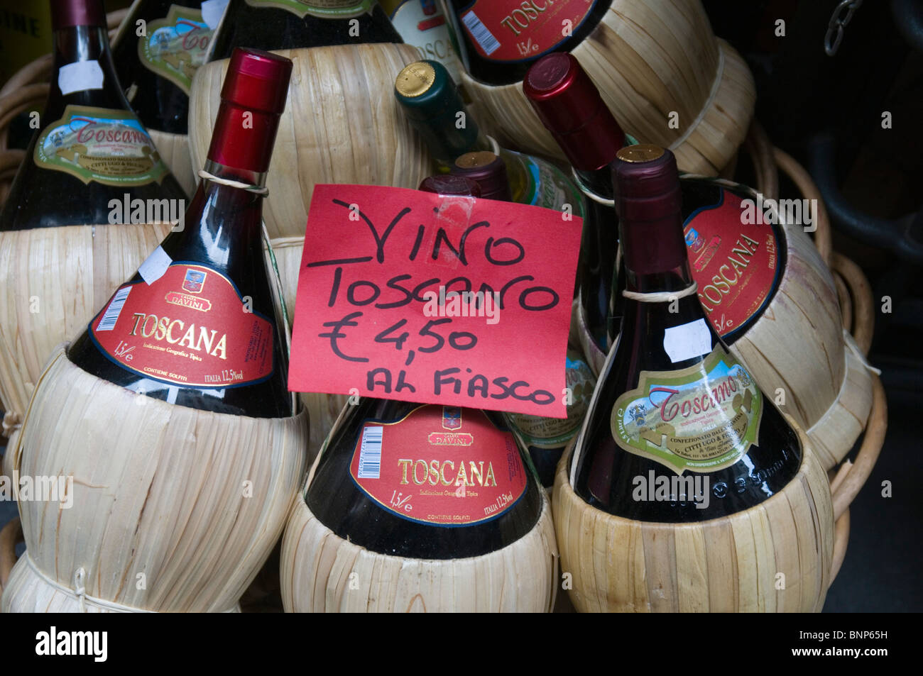 Bottles of Tuscan wine, Lucca, Italy Stock Photo