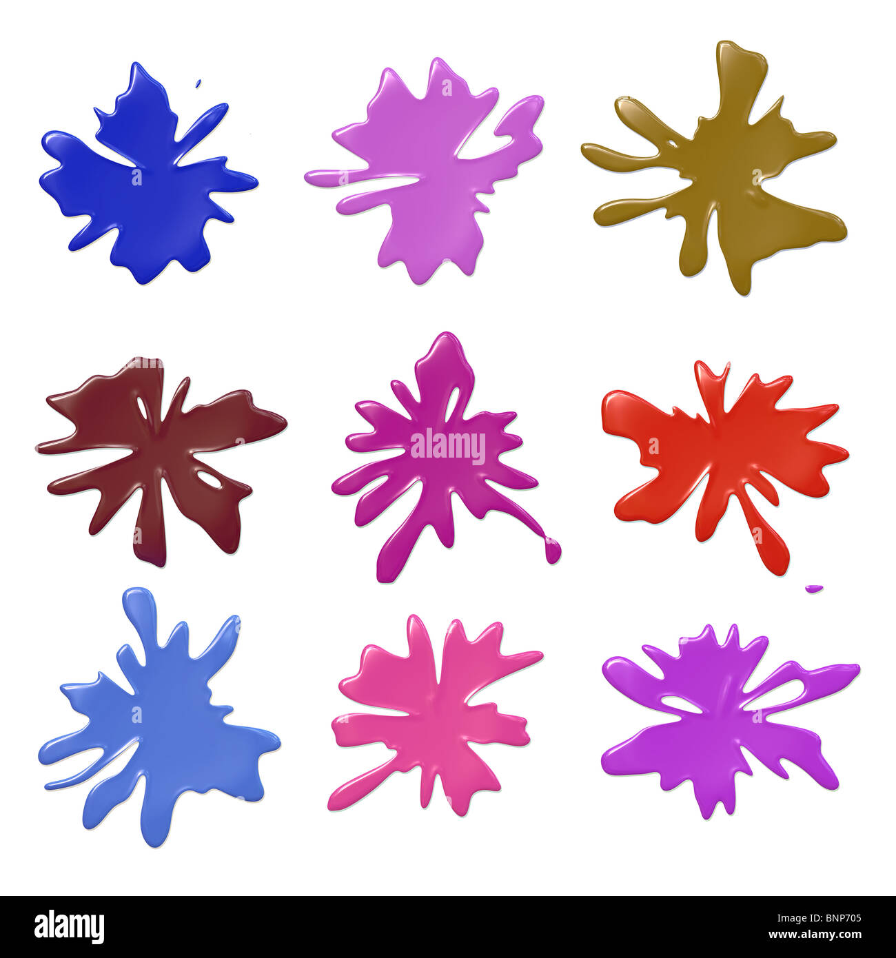 ink or paint splatter splats on white background Stock Photo