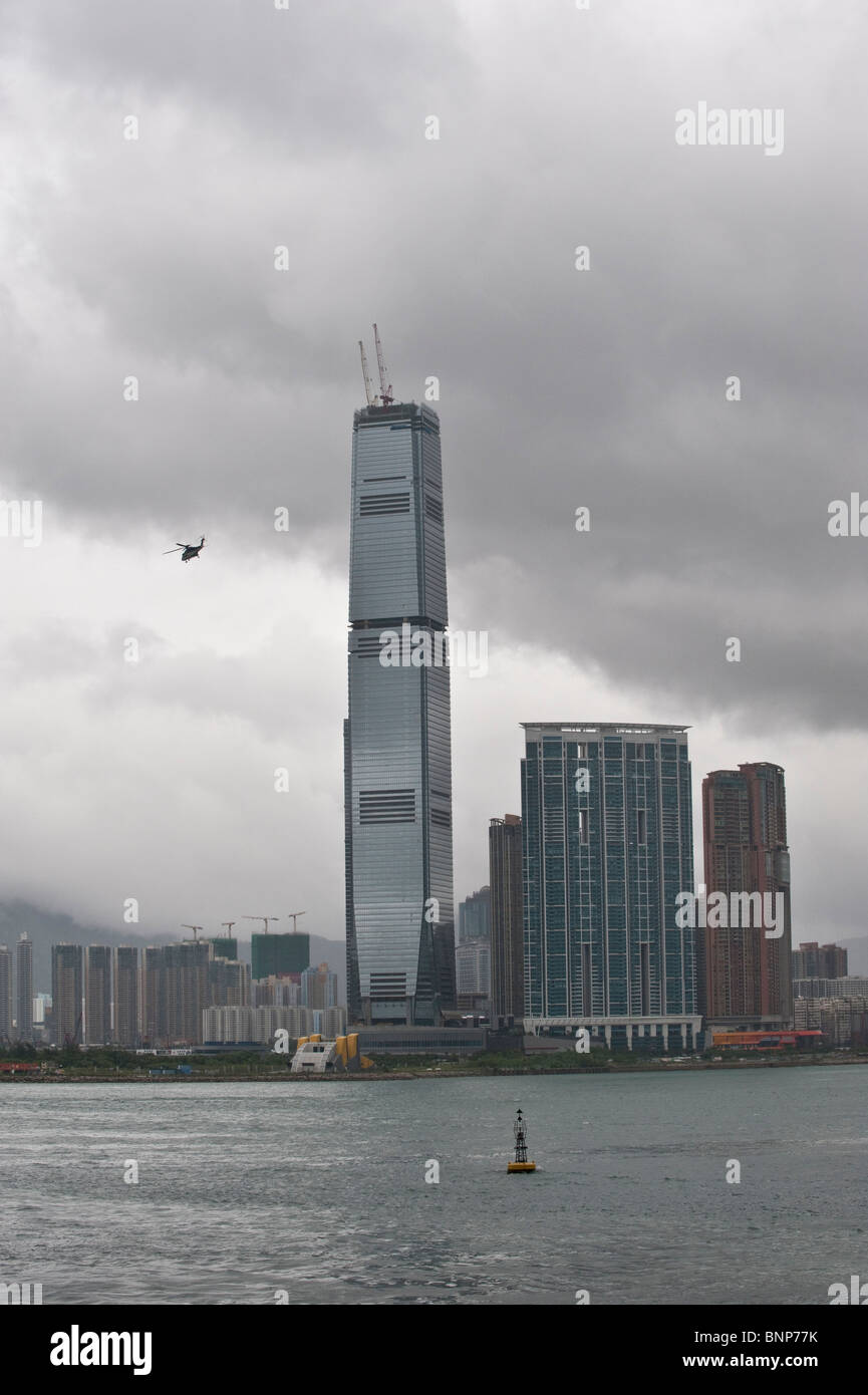 The ICC under construction in Kowloon West, soon to be the highest building in Hong Kong. Stock Photo