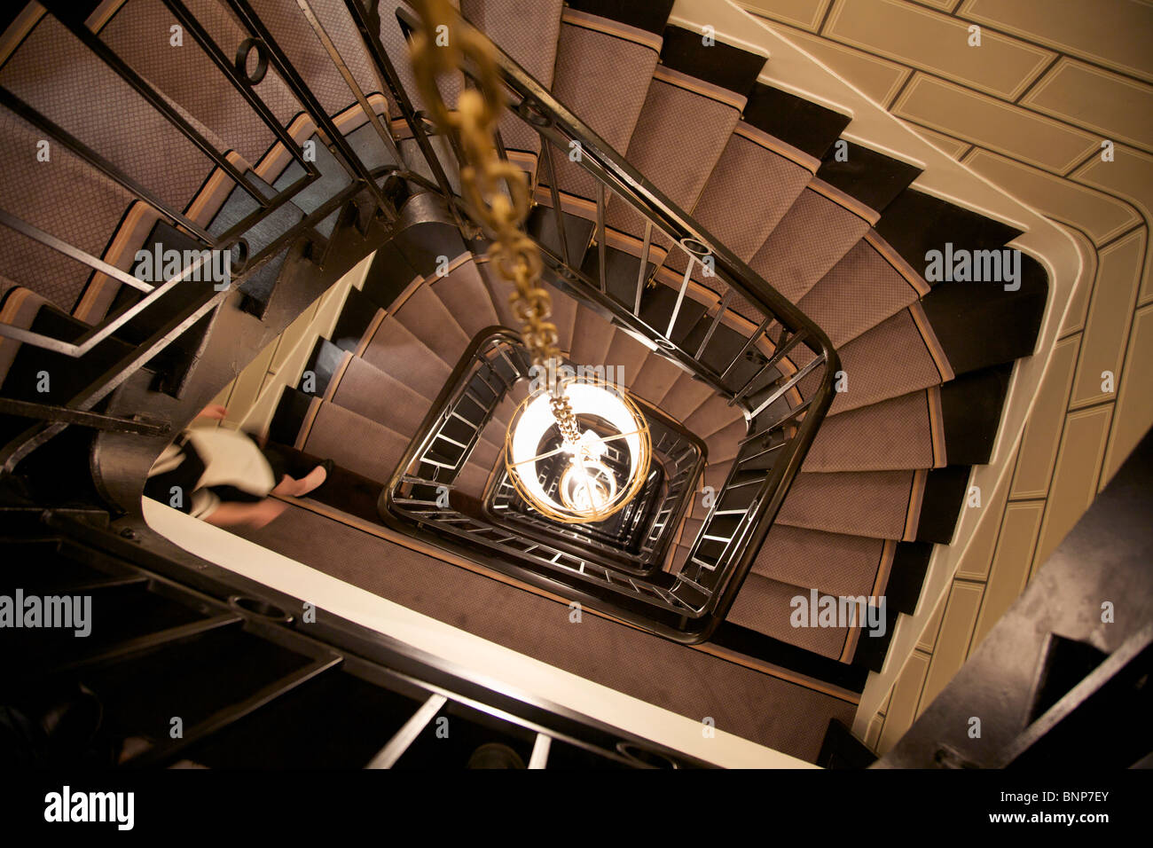 Elevated view of spiral staircase in a Parisian hotel Stock Photo