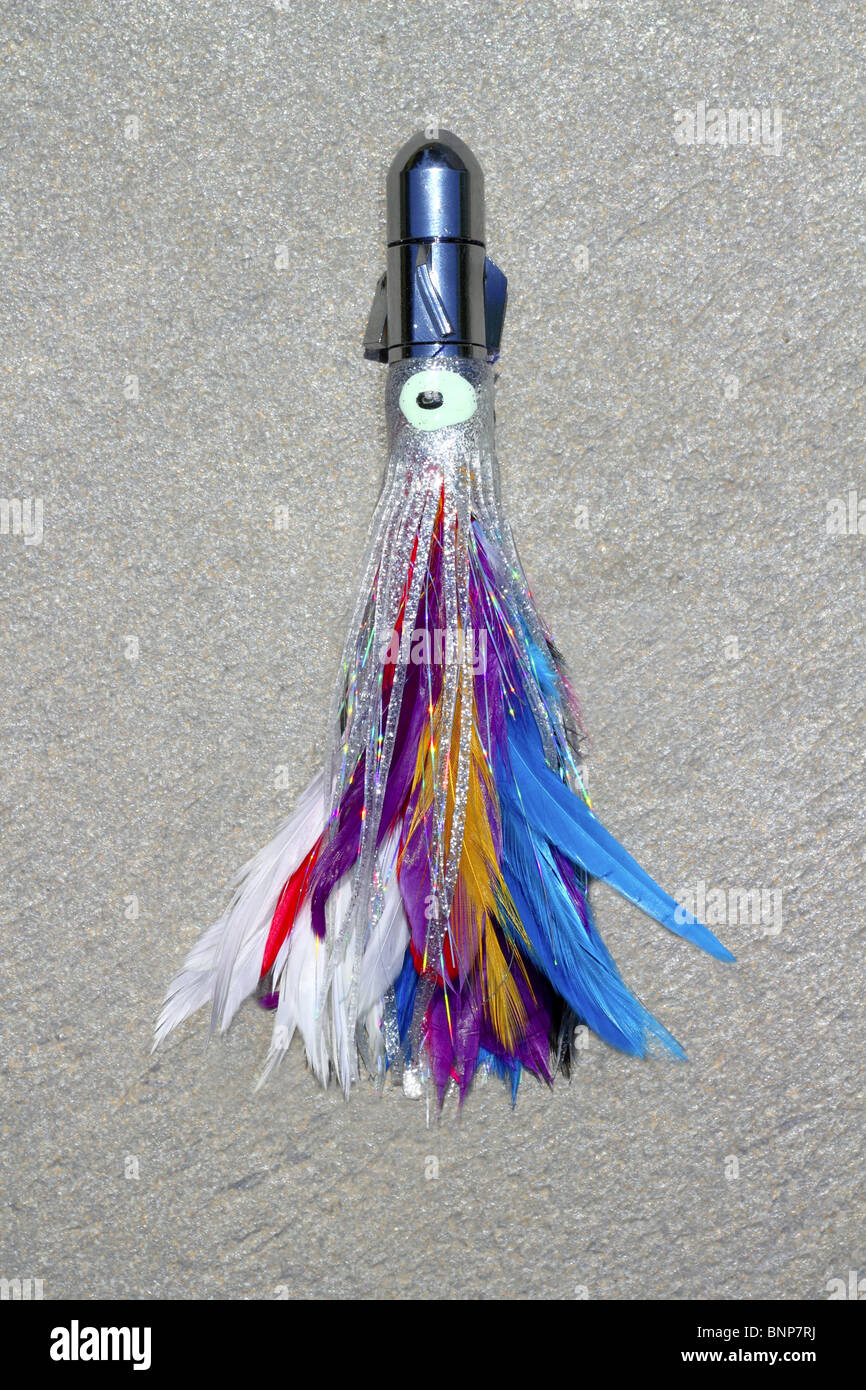 feather skirted lure for big game angler fish colorful jet head Stock Photo