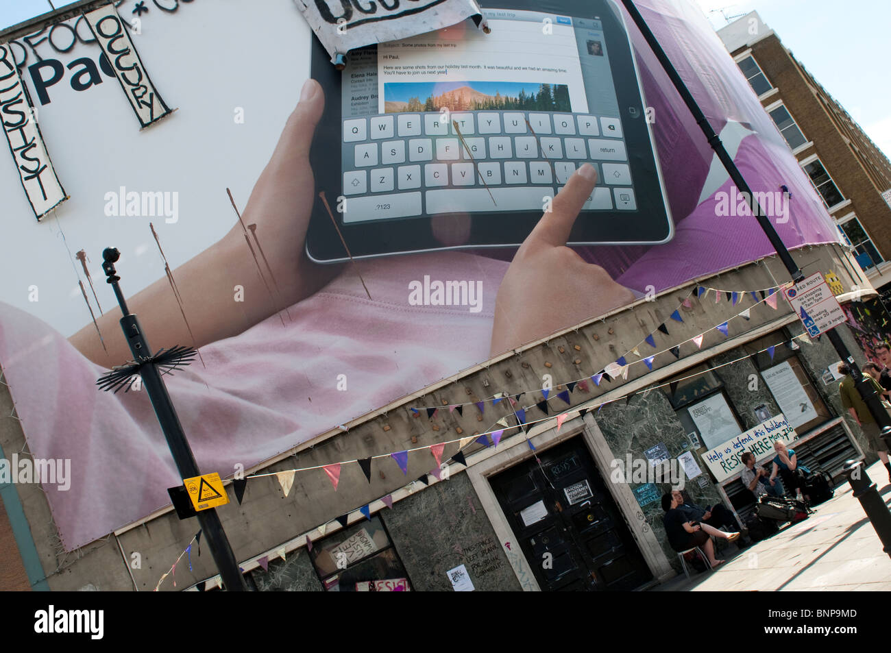 Squatters in front of the former Foundry bar they are trying to save from being turned into a hotel, Old Street, London, UK Stock Photo