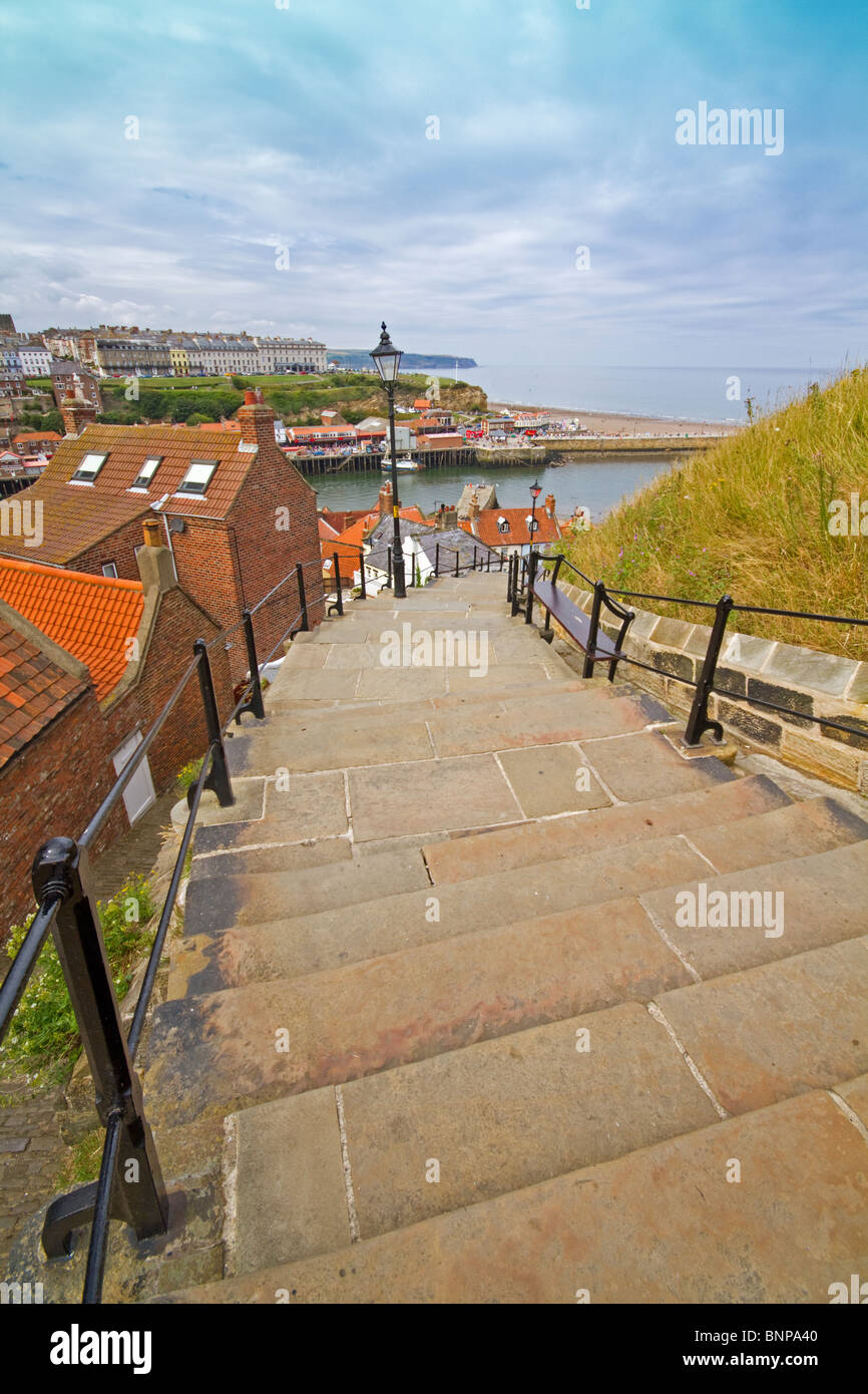 Steps down to the Harbour from Whitby Abbey Stock Photo - Alamy