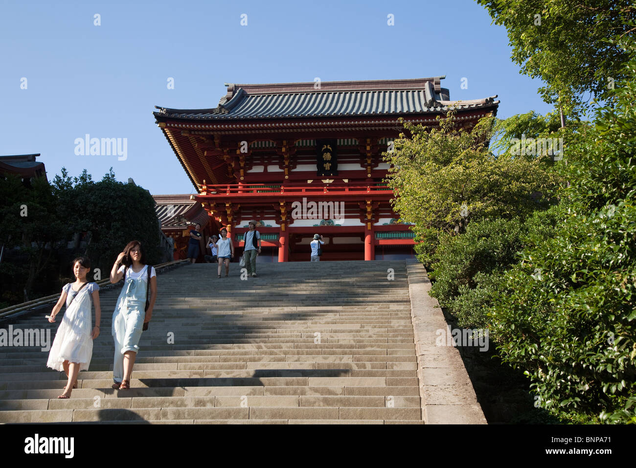 Tsurugaoka Hachimangu Shrine is the most important Shinto shrine in the city of Kamakura. Stock Photo