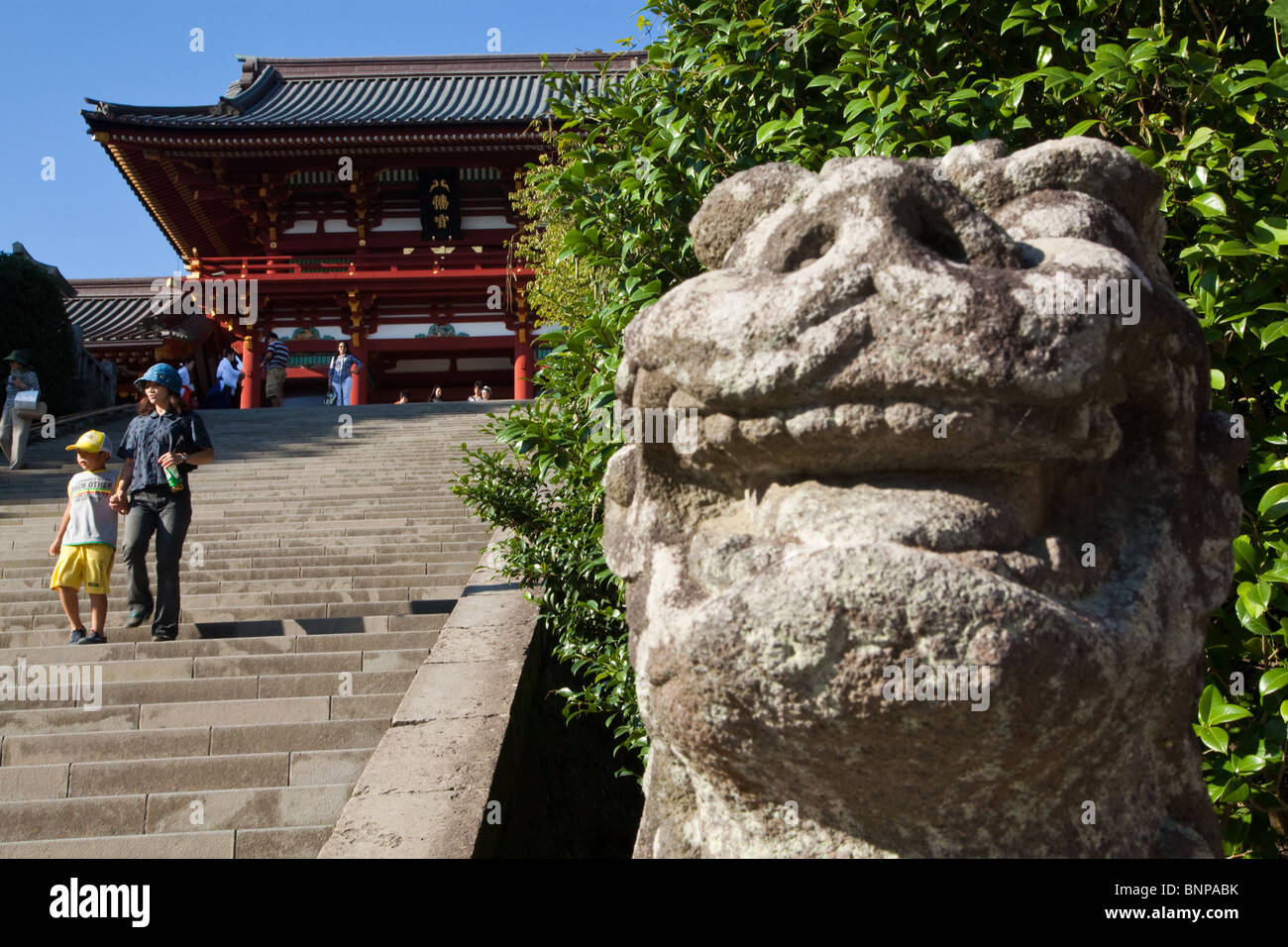 Tsurugaoka Hachimangu Shrine is the most important Shinto shrine in the city of Kamakura. Stock Photo