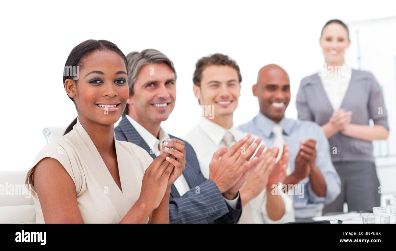 Group Applausing Images A diverse business group applauding a good presentation Stock Photo - Alamy