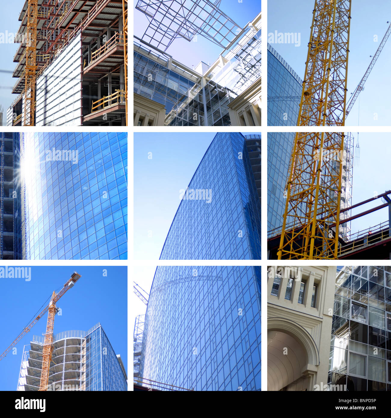 collage of construction of modern skyscrapers and building crane Stock ...