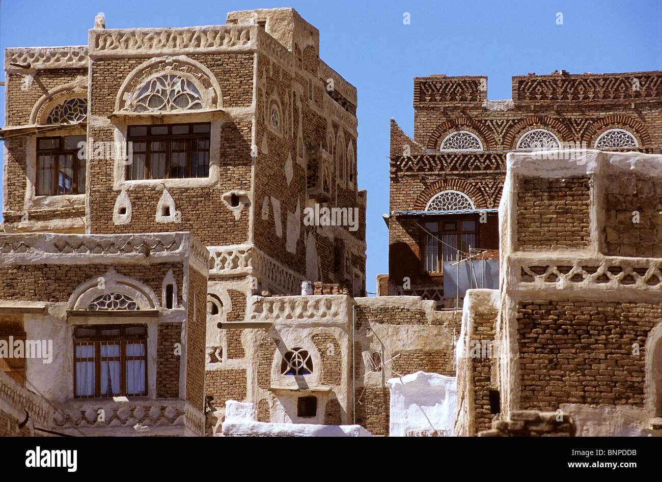 Traditional houses downtown Sanaa Yemen Stock Photo Alamy